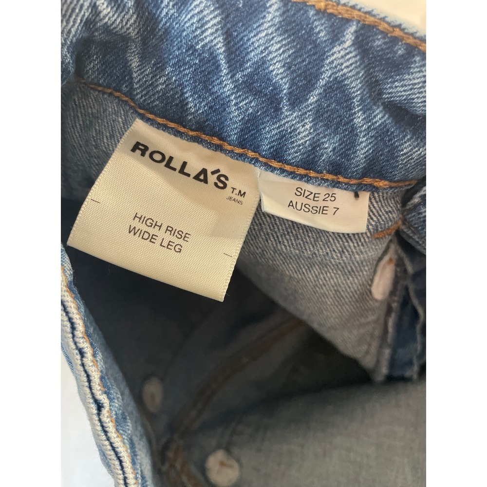 Rolla's High Rise Wide Leg Jeans Light Wash Blue Front Patch Pockets Size 25 - Picture 2 of 4